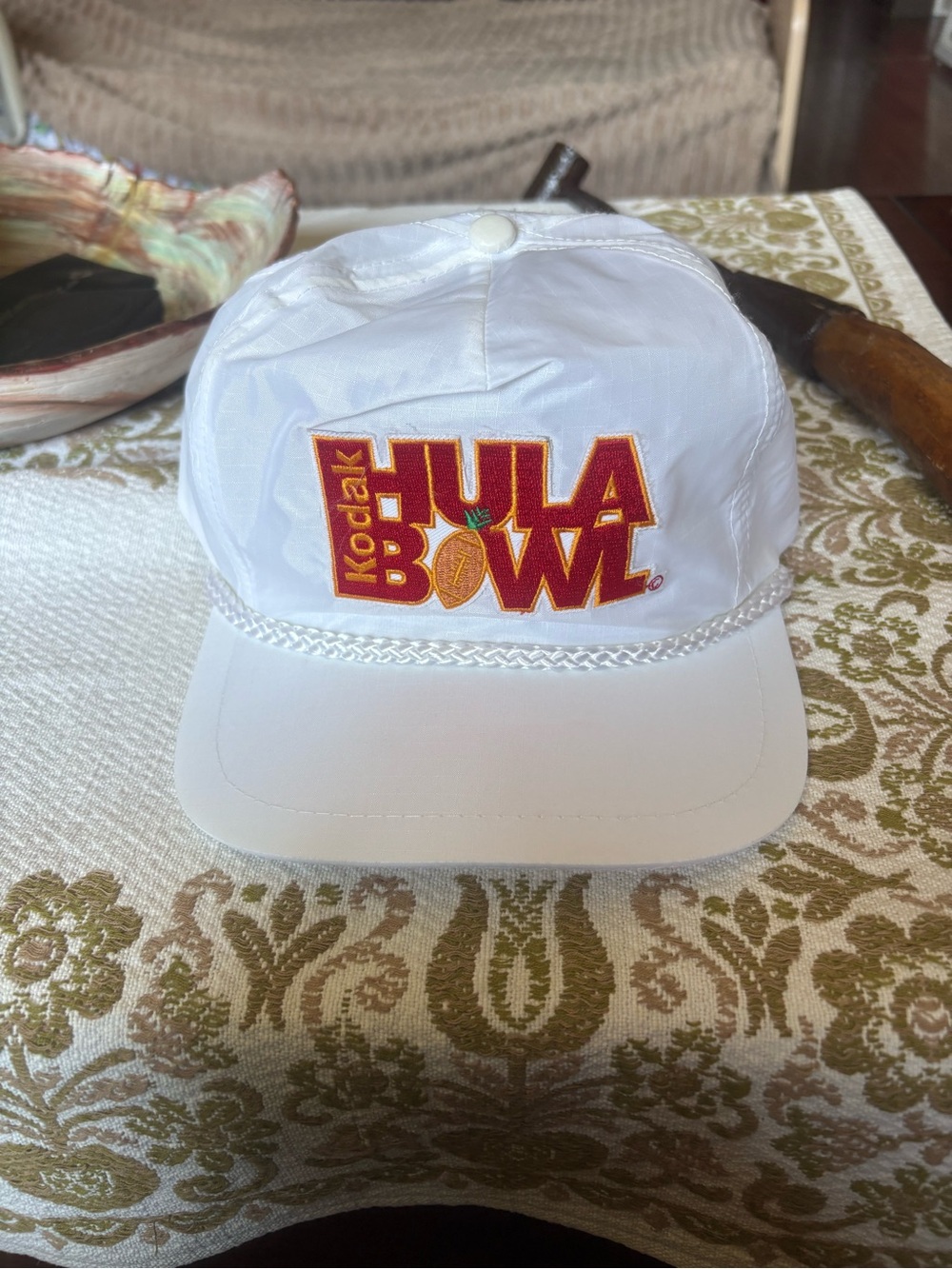 Kodak White Snapback Cap with Red and Gold HULA BOWL Logo